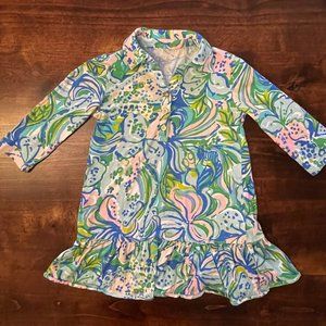 Lilly Pulitzer Toddler 4T Long Sleeve Dress Floral Green